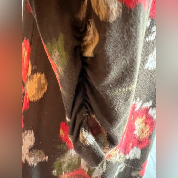 J Jill A-Line Stretch 3/4 Sleeves Floral Brown and Red Midi Dress XS - Picture 6 of 9